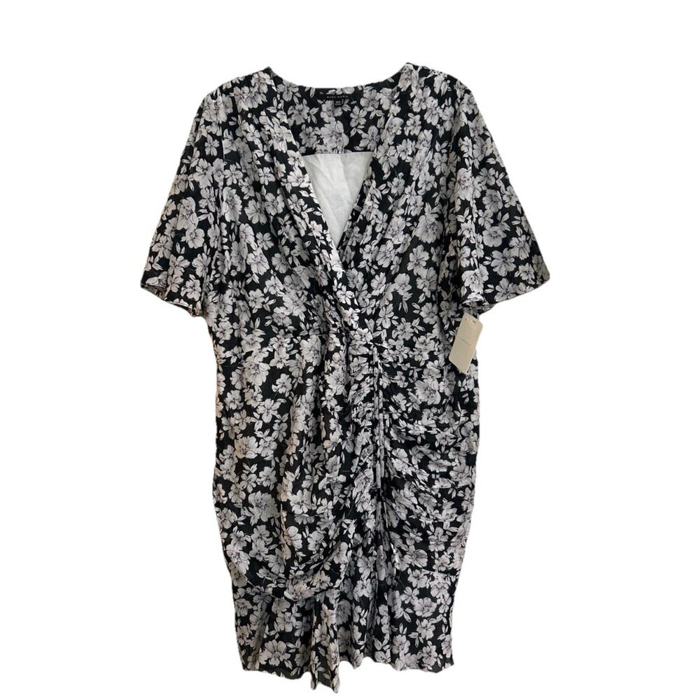 Alex Marie NWT Women's Sz 18W Black And White Suzy Wrap Dress Short Floral Lined